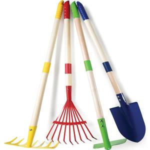 Play22 Kids Garden Tool Set Toy 4-Piece - Shovel, Rake, Hoe, Leaf Rake, Wooden Gardening Tools for Kids Best Outdoor Toys Gift for Boys and Girls