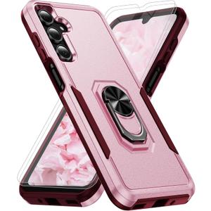 for Samsung Galaxy A26 5G Phone Case [15 FT Military Grade Drop Protection] with 2x Tempered Glass Screen Protector, Heavy-Duty Shockproof Magnetic Kickstand Case for Samsung Galaxy A26 5G (Pink)