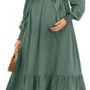 Talisea Maternity Dress for Baby Shower - Fall Spring Photoshoot Smocked Square Neck Pregnancy Wedding Guest Midi Dress (Green, XL)