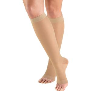 Truform Sheer Compression Stockings, 15-20 mmHg, Women's Knee High Length, Open Toe, 20 Denier, Nude, Large