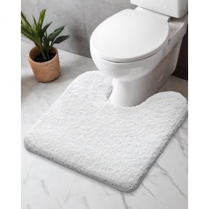 Toilet Rug U Shaped White 23x24 Machine Washable Non Slip Toilet Floor Mat Soft Plush Contour Rug for Bathroom Floor