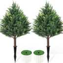 2FT Artificial Cedar Topiary Trees Set of 2 Detachable Planter & Spike, UV Resistant Faux Plants Outdoor and Indoor, Realistic Fake Bushes Pine Tree for Front Porch Decor Patio Offices Green