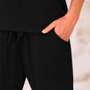 Zenlonr Women Summer 2 Piece Outfits 2025 Off Shoulder Short Sleeve Tops Elastic Waist Drawstring Long Pants Tracksuit (Large, Black)