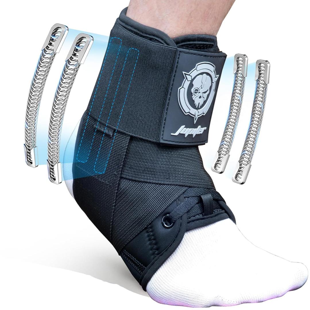 Jupiter Ankle Brace for Sprained Ankles for Women & Men, Made of Neoprene with Dual Springs, for Injury Recover, Running, Basketball and Cycling(Black L 12‘’-14‘’)