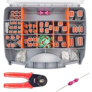 Deutsch Connector Kit with Crimper, 2 3 4 6 8 12 Pin Connector kit, Deutsch Crimp Tool 12-20AWG, Size 16 Solid Contacts 14-20AWG, Pin Removal Tool, Automotive Electrical Wire Connectors