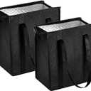 18L Insulated Grocery Bags with Zipper, Reusable Thermal Cooler Tote Bag for Hot & Cold Food, Foldable Shopping Bag (2, Black)