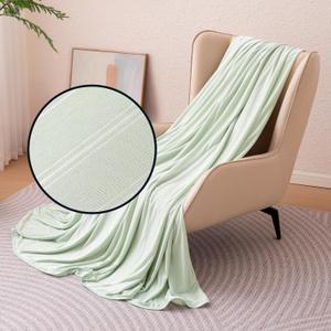 Amazon Basics Striped Cooling Blanket for Hot Sleepers, Reversible Lightweight Thin Throw Blanket for Bed, Couch and Sofa, King (90" x 108"), Aloe Green Striped