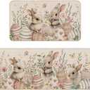 Mocsicka Easter Bunny Kitchen Rugs Set of 2, Cute Rabbit Happy Easter Non Slip Kitchen Mats Spring Home Decor Kitchen Floor Rugs for Hallway Laundry Room, 17"x30"+17"x47"