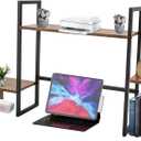 Computer Desktop Bookshelf, 2-Tier Countertop Hutch Display ShelfDesk Storage OrganizerMultipurpose Desk Organizer for Home Office Dorm (NoDrawer Brown)