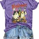 Magical Halloween Shirts for Women Funny Nightmare On Main Street Graphic Tees Spooky Season Casual Short Sleeve Fall Tops Purple (Purple, XL)