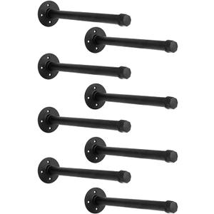 Industrial Pipe Shelf Brackets 8-Pack 14 Inch - Heavy Duty Black Iron for 8"-14" Wood-Wall Mount Floating Shelves Kit with All Hardware Included,Pipe Shelving Brackets , Black DIY Pipe Shelves
