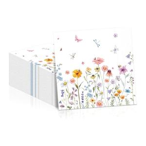 100 Pcs Hydrangea Paper Napkins 3 Ply Watercolor Blue Floral Butterfly Disposable Absorbent Hand Towels Spring Guest Napkins for Seasonal Wedding Lunch Dinner Bathroom Kitchen Supplies Decorations