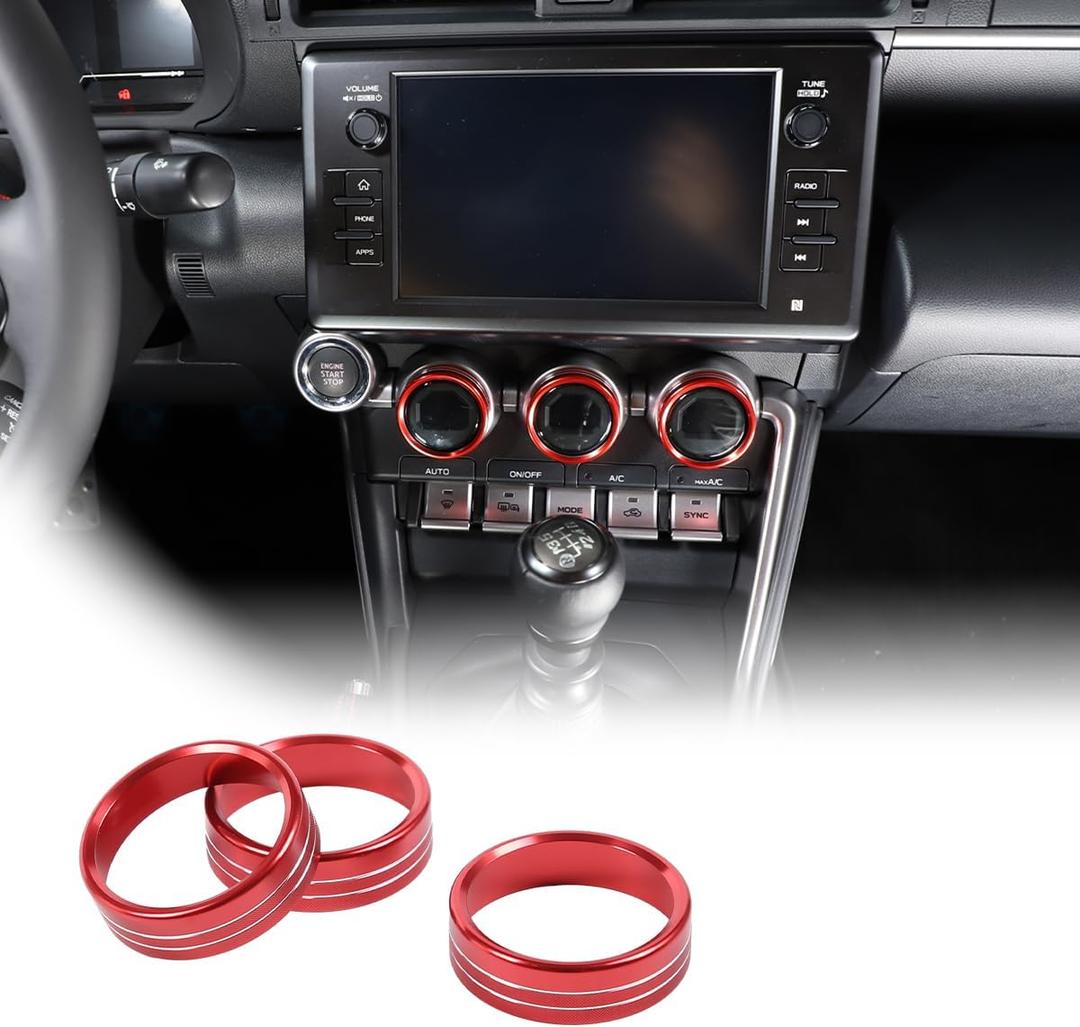Aluminum Alloy Car Interior Decorations Audio Volume Control Knob for Subaru BRZ Toyota 86 2022 Air Conditioning Knobs Trim Accessories (Air Conditioning Knobs-3Pcs, Red)