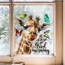 Supzone Cartoon Giraffe Butterfly Window Decals - Realistic Good Morning Giraffe Reusable Anti-Collision Double-Side Window Sticker for Living Room Bedroom Glass Door Decoration