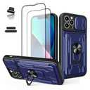 Wallet Case for iPhone 13 Pro Max, Credit Card Slot Sliding Door Hide Portable Design, Heavy Duty Double Layer Hybrid Cushioned Rubber Bumper Protection Suitable for 6.7 Inches Blue