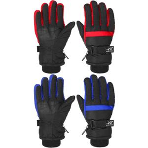 SATINIOR 2 Pairs Kids Waterproof Winter Snow Gloves Ski Gloves for Boy Girl Outdoor Warm Thickening Snowboar (10-15 Years, Red, Royal Blue)