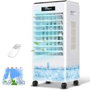 Portable Air Conditioners, 3-in-1 AC Cooling Fan 3 modes 3-Speed with Remote Control & 4 Ice Boxes, Evaporative Air Cooler with 8L Tank for 20H Cooling, for Home, Bedroom, Kitchen, Living Room (White)