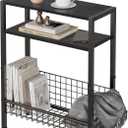 DIY Narrow Side Table, 3 Tier End Table with Various Storage Basket, Slim Sofa Side Table for Small Spaces, Skinny Nightstand, for Living Room, Bedroom, Black