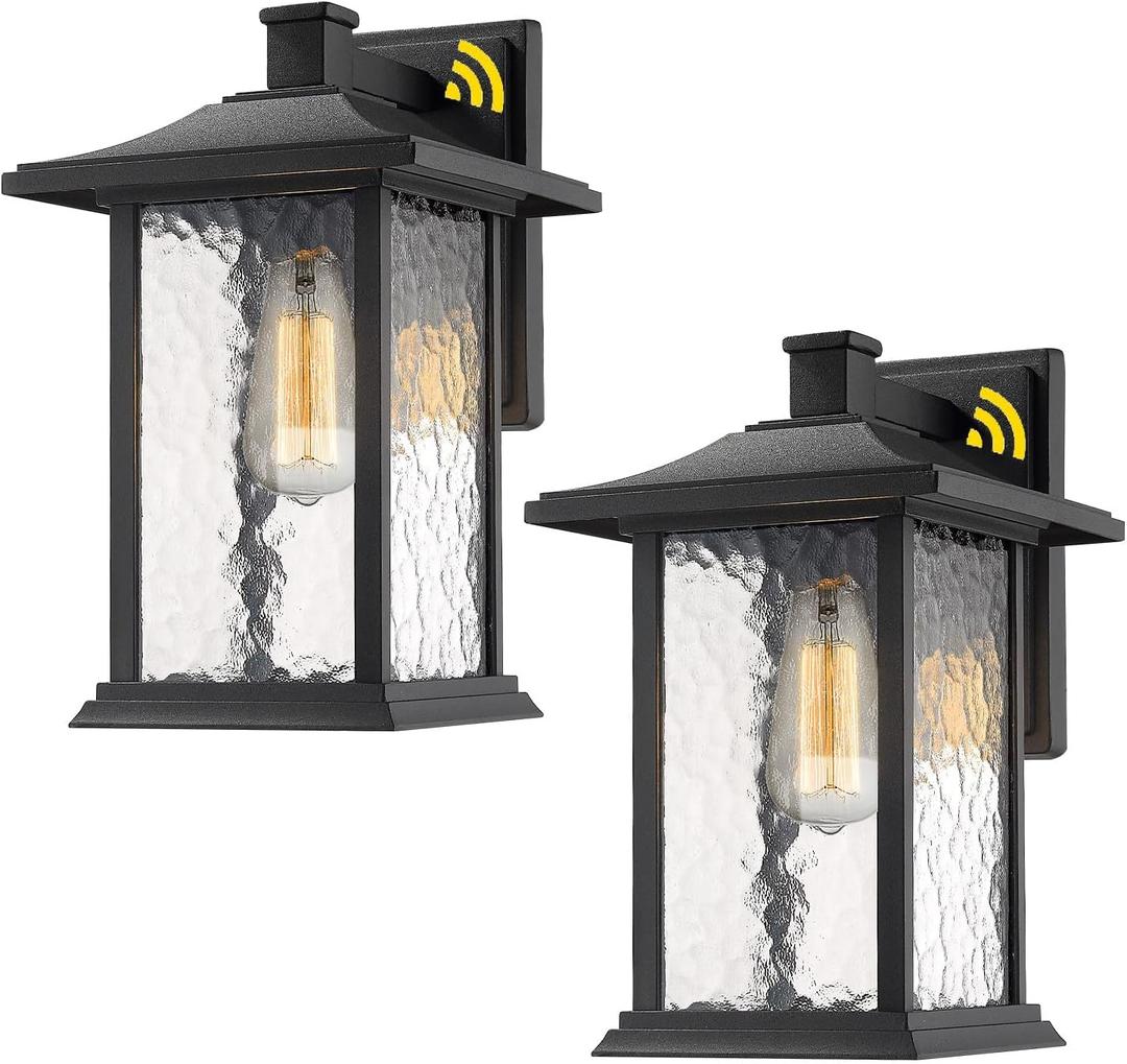 Beionxii Outdoor Wall Lights, 14inch Dusk to Dawn Exterior Wall Mount Sconce Front Porch Light, Black Cast Aluminum w/Water Glass - A272W-2PK