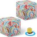 Juexica 2 Pack Ottoman Poufs Indoor Outdoor Inflatable Ottoman Stool Cube Pouffe Square Footstool with Handle for Patio Garden Home Boho Decorative Living Room, Bedroom(16 x 16 x 16 Inches)