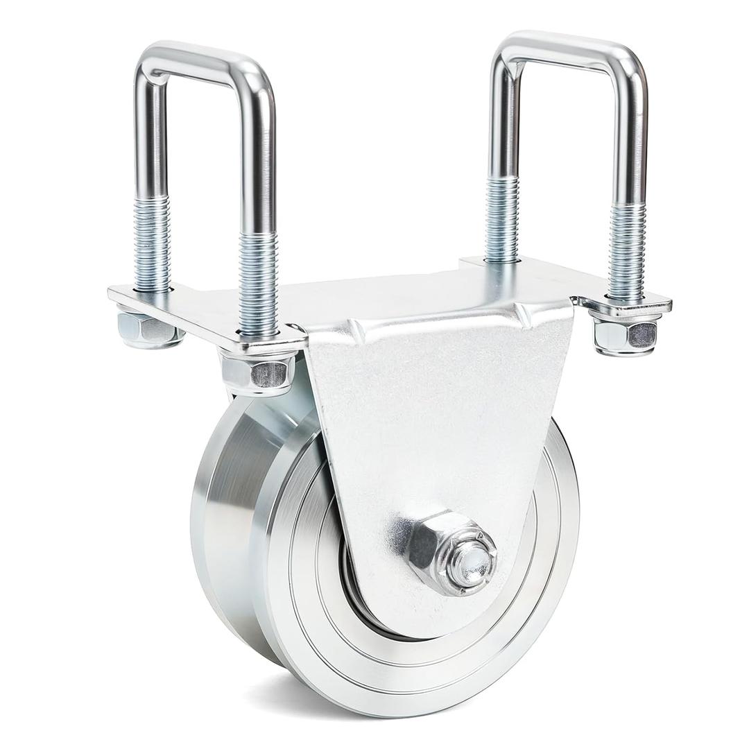 Coloch 4 V Groove Slide Gate Wheel with Dual U-Bolts, Heavy Duty Sliding Gate Wheel with External Mount Bracelet, No Welding Needed for Inverted V-Shape Sliding Rolling Track Gate, Loading 3000lbs