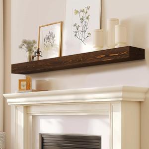 Fireplace Mantel Handmade, 3'' Thick Wall Decor Long Floating Shelf, 48inch Rustic Wood Shelf with Invisible Brackets, Brown, 48x3x8-hollow