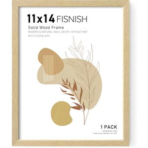 11x14 Picture Frame, Natural Solid Wooden Picture Frames, Display 11x14 Photos without Mat, Horizontal or Vertical Wall Mounting, Oak Wood Grain, 1 Pack
