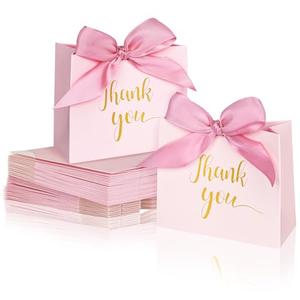 DECHISY 60-Pack Small Thank You Bags, 4.5x1.8x3.9 Inches Pink Paper Gift Bags With Ribbon - Mini Candy Boxes For Wedding, Birthdays & More
