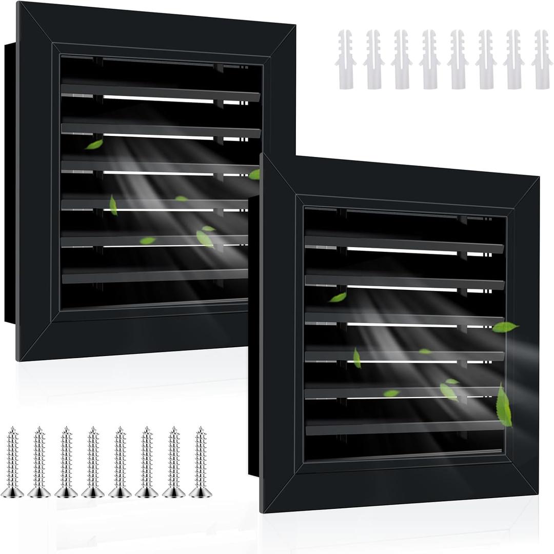 2 Pcs 12" x 12" Gable Vents for House Aluminum Alloy Shed Vent Attic Vents with Screen Wall Vent with Screws, for Ventilation Exterior Doors Wall (Black)