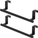 Cabinet Door Towel Holder, Over Cabinet Towel Bar, Stainless Steel Dish Towel Holder for Cabinet Door Kicthen Towel Rack, Matte Black 2 Pack