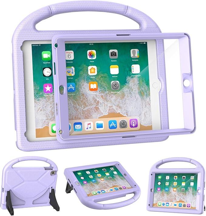YIHE Shockproof Kids Case for iPad 6th/5th Generation (9.7 inch, 2018/2017), iPad Air 2/1 & Pro 9.7 | Durable Protective Cover with Built-in Screen Protector & Stable Stand, Light Purple