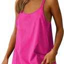 Caracilia Womens Athletic Tennis Dress, Summer Mini Romper Dress Built in Shorts, Sundress with Pockets for Active & Sports (Pink, XL)