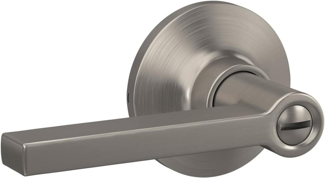 Lock Scout Straight Lever with Round Trim Bedroom and Bathroom Door Handle, Satin Nickel Finish