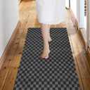 Custom Size Backed Non-Slip Area Rugs Runner, Easy Clean, Waterproof Runner Rugs for Hallway Entryway, Kitchen, Laundry, 2FT x 6FT, Gray Checkered