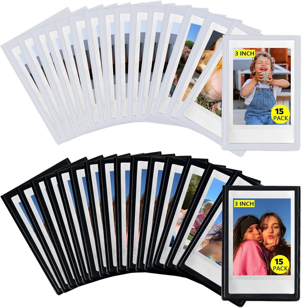 CAIYOULE 30 Pack Mini 3 Inch Magnetic Pocket Picture Frame for Fujifilm Instax Mini Polaroid Instant Film, Magnetic Photo Frame for Refrigerator, Picture Frames Photo Holder for Fridge, School, Office (Black and White)