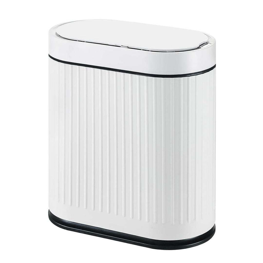 Bathroom Sensor Trash Can with Lid Automatic 2 Gallon Smart Garbage Can, 7.5 Liter Slim Small Trash Bin, Motion Sensor Waterproof Wastebasket for Office, Bedroom, Bathroom, White Black