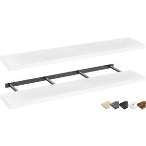 QEEIG Floating Shelves for Wall 55.1" Extra Long - Wall Mounted Shelf Bathroom Kitchen Living Room Bedroom Farmhouse Home Decor Display Bookshelf Large 55.1 x 9.3 inch Set of 2, White (008-140W)