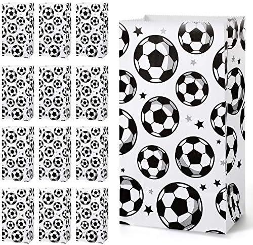 Blulu 30 Pack Paper Soccer Party Favor Bag Candy Goodie Treat Bags Soccer Print Gift for Football Themed Party Favors