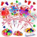 Valentines Day Gifts for Kids, 24 Pack Stationery Toys Gift Classroom Prize with Valentines Day Cards Class Valentines Gifts for Classroom School Boys Girls Party Favors Exchange (Rose)