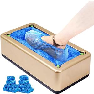 Shoe Covers Machine Automatic Shoe Cover Dispenser with 200pcs Disposable Plastic Shoe Cover for Home, Office, Supermarket, Factory, Hospital (Gold)