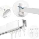 White Shower Curtain Track Rod for Bathroom, 36-63 In (3-5.2Ft) Adjustable, 1.2mm Thick White Aluminum with 180° Rotating Brackets – Adhesive or Drill Installation, Rustproof, Smooth Gliding