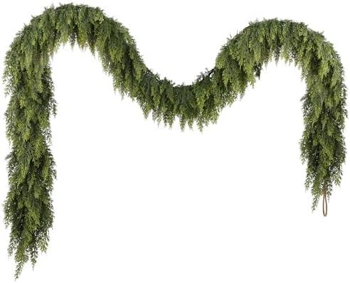 N&T NIETING 9ft Christmas Cedar Garland with Realistic Soft Thickness Pine, Artificial Green Faux Cedar Pine Garland for Fireplace Mantle Fireplace Indoor Outdoor Holiday Party Home Decoration