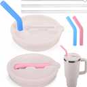 Mity rain 2PCS Silicone Tumbler Flip Straw Lid for Stanley Cup 40OZ, Spill Proof Lid Compatible with Stanley Quencher Flip Straw Lids for Cup Lid Replacement (Pink)