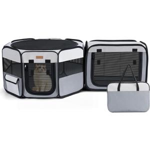 Lekereise Portable Cat Playpen, 61" × 19" Cat Playpen, 2-in-1 Dog Playpen Indoor Outdoor for Cats, Puppies and Small Pets, Independently Usable, with a Carry Bag