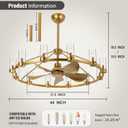 44" Wagon Wheel Chandelier Ceiling Fans with Lights and Remote with APP