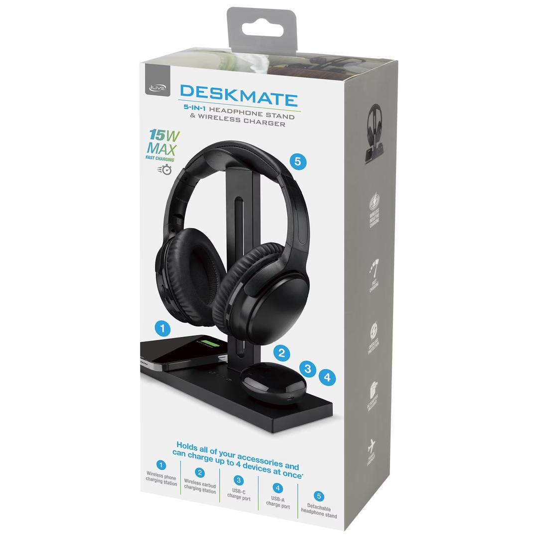iLive 5-in-1 Headphone Stand and Wireless Charger