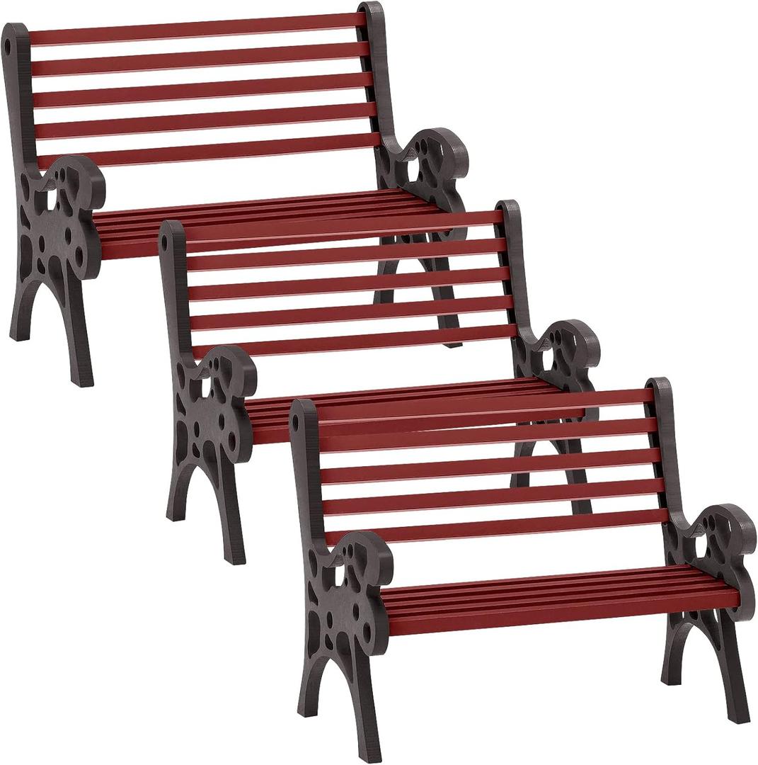 3 Pcs Christmas Village Bench Miniature Bench Mini Christmas Villages Accessories Dollhouse Collectible Figurines Xmas City Plastic Park Accessory for DIY Decor(Red)