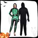 XXLOG Adult Skeleton Costume Glow in the Dark Skeleton Jumpsuit with Hooded Cosplay Halloween Costumes (Black, XL)