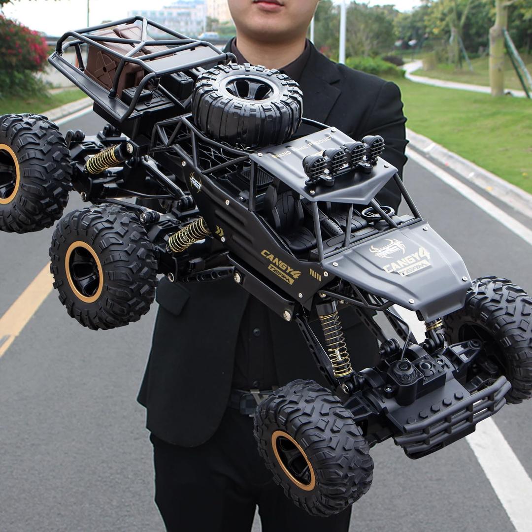 Jiakora Large Size RC Cars, Rock Crawler RC Truck with 2 Rechargeable Batteries, 6 Wheel Remote Control Monster Truck, Durable Metal Body & LED Headlights, Boy Toys for 4-7, 8-12 Kids & Adults