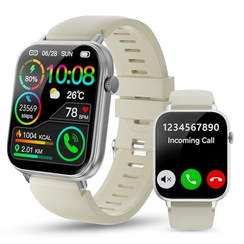 Smart Watch for Men Women, 1.85" HD Touchscreen Smartwatches with Message Call Function, 100+ Sports Modes IP68 Fitness Tracker, 24/7 Heart Rate/Sleep Monitor Fitness Watch for Android iOS White(2025)